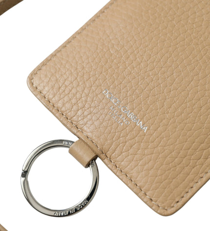 Dolce & Gabbana Beige Calf Leather Lanyard Logo Card Holder Wallet