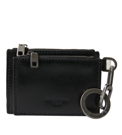 Dolce & Gabbana Black Leather Zip Logo Keyring Coin Purse Keyring Wallet