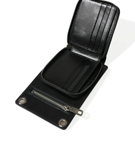 Dolce & Gabbana Black Calf Leather Zip Logo Shoulder Neck Strap Wallet