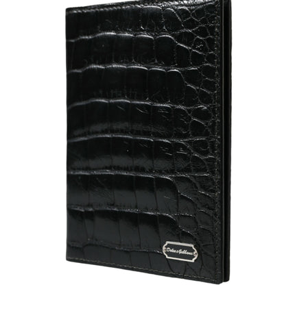 Porta passaporto bifold lungo in pelle nera esotica Dolce &amp; Gabbana