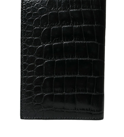 Dolce & Gabbana Black Exotic Skin Leather Long Bifold Passport Holder