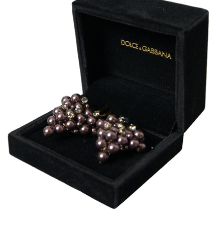 Dolce & Gabbana Purple Grape Pearl Sicily Gold Brass Floral Clip On Earrings