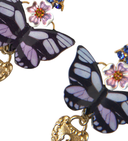 Dolce & Gabbana Gold Purple Crystal Butterfly Heart Locket Earrings