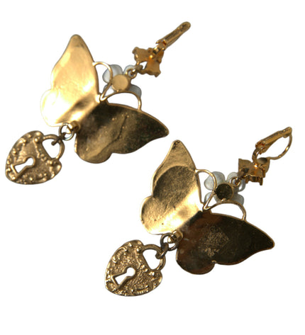 Dolce & Gabbana Gold Purple Crystal Butterfly Heart Locket Earrings