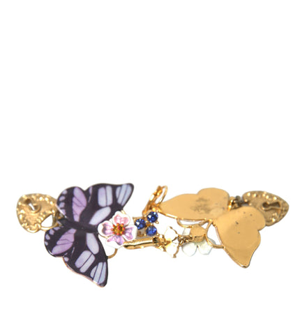 Dolce & Gabbana Gold Purple Crystal Butterfly Heart Locket Earrings