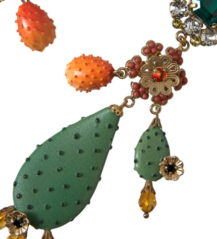 Dolce & Gabbana Green Cactus Crystal Clip On Jewelry Dangling Earrings