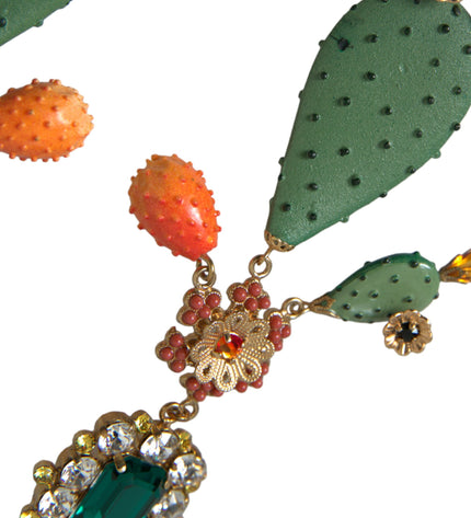 Dolce & Gabbana Green Cactus Crystal Clip On Jewelry Dangling Earrings