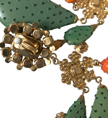 Orecchini pendenti con clip in cristallo di cactus verde Dolce &amp; Gabbana