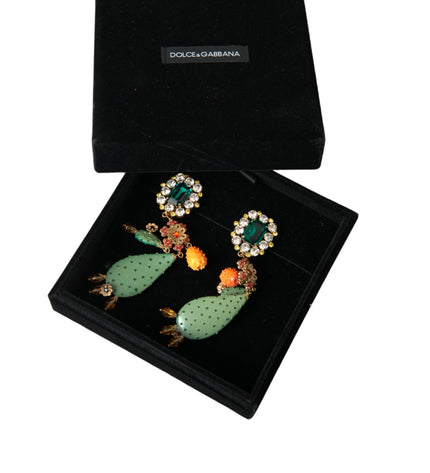 Dolce & Gabbana Green Cactus Crystal Clip On Jewelry Dangling Earrings