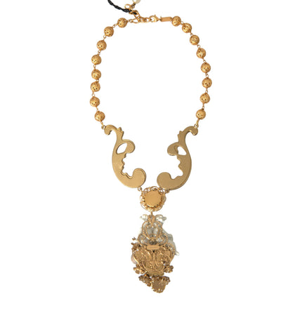 Dolce & Gabbana Gold Brass Angel Floral Beaded Embellished Necklace