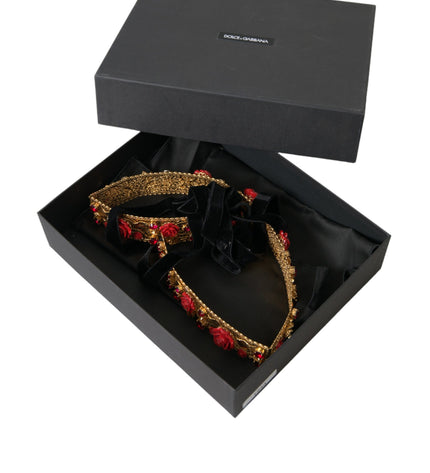 Dolce & Gabbana Gold Brass Red Roses Crystal Jewel Waist Belt