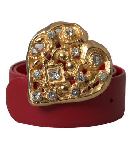 Dolce & Gabbana Red Leather Gold Heart Metal Buckle Belt