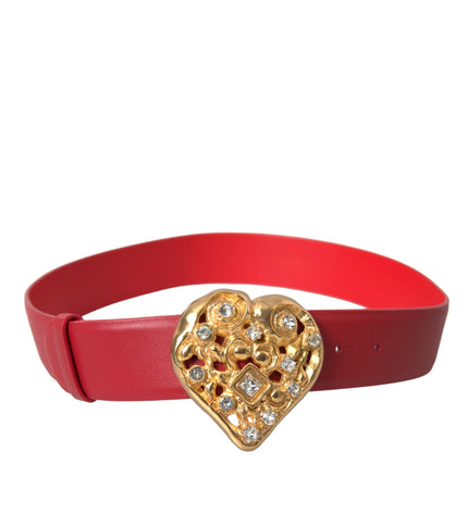 Dolce & Gabbana Red Leather Gold Heart Metal Buckle Belt