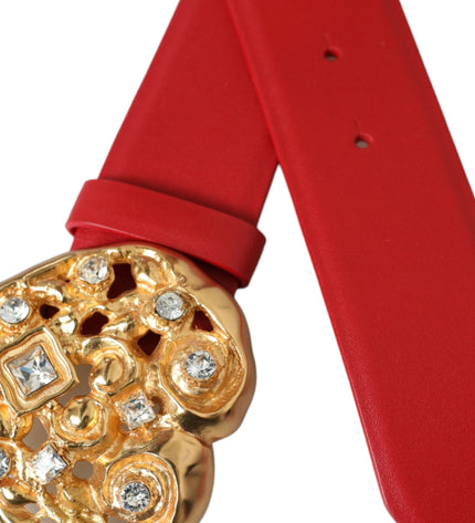 Dolce & Gabbana Red Leather Gold Heart Metal Buckle Belt