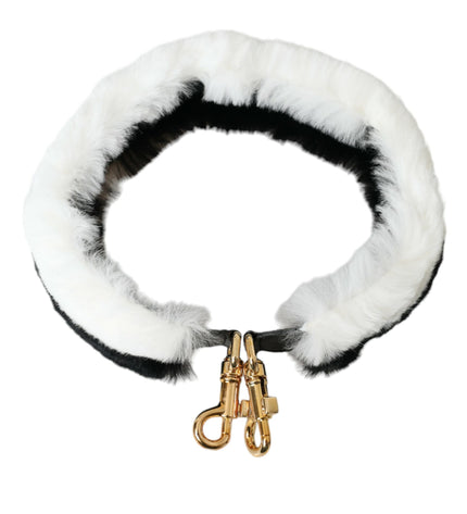 Dolce & Gabbana Black White Lapin Fur Accessory Shoulder Strap