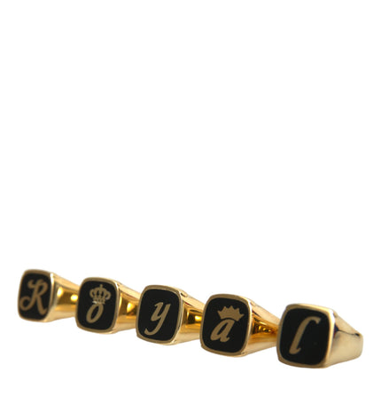 Dolce & Gabbana Gold Brass ROYAL Enamel Set of 5 Ring