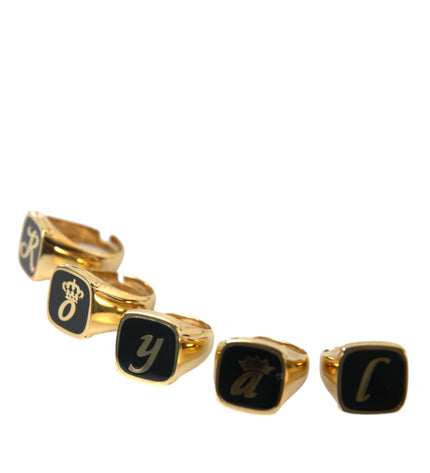 Dolce & Gabbana Gold Brass ROYAL Enamel Set of 5 Ring