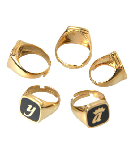 Dolce & Gabbana Gold Brass ROYAL Enamel Set of 5 Ring