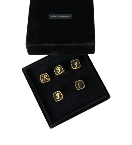 Dolce & Gabbana Gold Brass ROYAL Enamel Set of 5 Ring