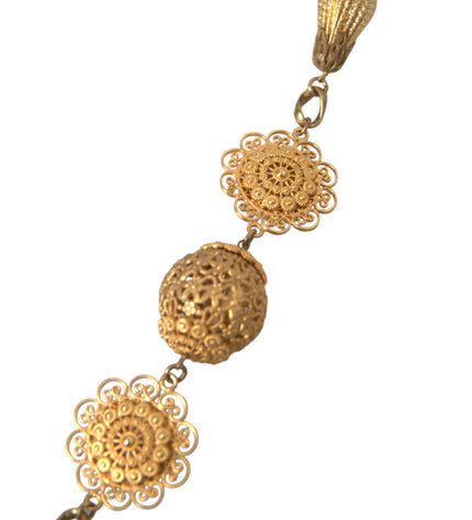 Dolce & Gabbana Crystal Flower Filigree Gold Brass Statement Necklace