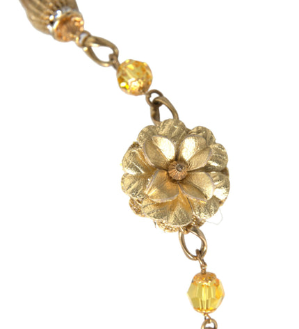 Dolce & Gabbana Crystal Flower Filigree Gold Brass Statement Necklace