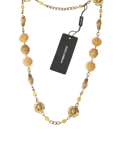 Dolce & Gabbana Crystal Flower Filigree Gold Brass Statement Necklace