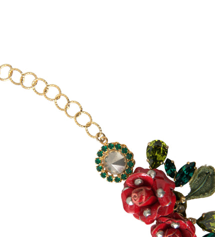 Dolce & Gabbana Gold Brass Link Chain Rose Petal Crystal Pendant Necklace