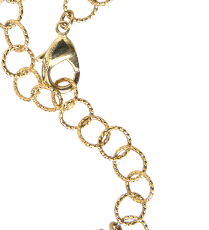 Dolce & Gabbana Gold Brass Link Chain Rose Petal Crystal Pendant Necklace