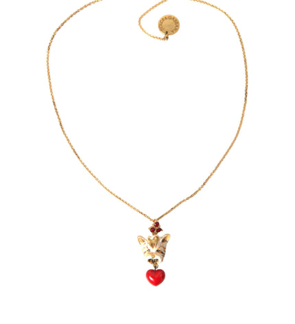 Dolce & Gabbana Gold Brass Chain Dog Heart Pendant Charm Necklace