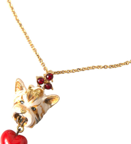 Dolce & Gabbana Gold Brass Chain Dog Heart Pendant Charm Necklace