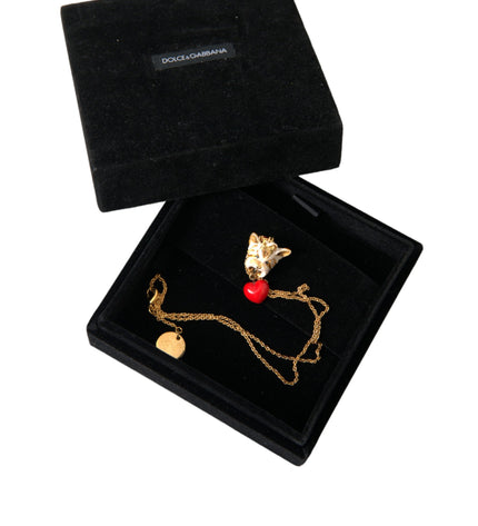 Dolce & Gabbana Gold Brass Chain Dog Heart Pendant Charm Necklace