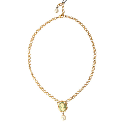 Dolce & Gabbana Gold Brass Chain Pearl Pendant Charm Necklace