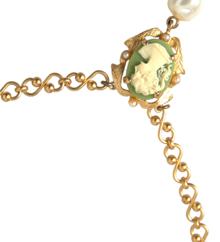 Dolce & Gabbana Gold Brass Chain Pearl Pendant Charm Necklace