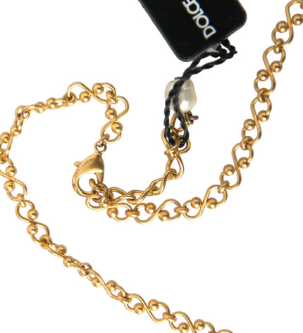 Dolce & Gabbana Gold Brass Chain Pearl Pendant Charm Necklace