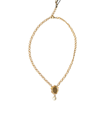 Dolce & Gabbana Gold Brass Chain Pearl Pendant Charm Necklace