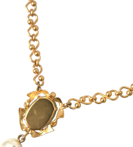 Dolce & Gabbana Gold Brass Chain Pearl Pendant Charm Necklace