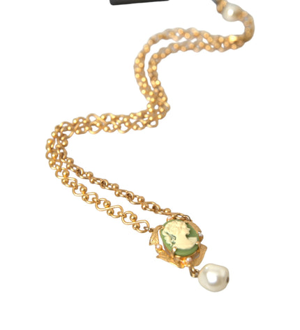 Dolce & Gabbana Gold Brass Chain Pearl Pendant Charm Necklace