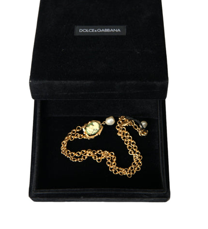 Dolce & Gabbana Gold Brass Chain Pearl Pendant Charm Necklace