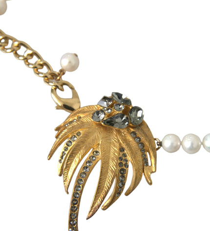 Dolce & Gabbana Gold Brass Crystal Pearl Tree Pendant Charm Necklace