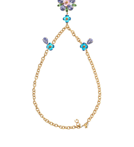 Dolce & Gabbana Gold Brass Chain Crystal Floral Pendant Charm Necklace