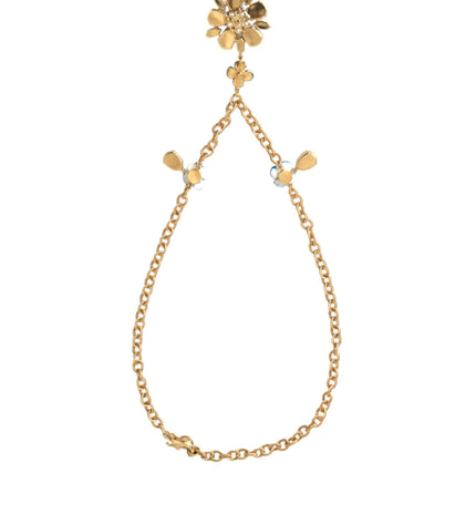 Dolce & Gabbana Gold Brass Chain Crystal Floral Pendant Charm Necklace