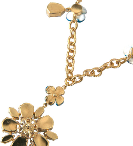 Dolce & Gabbana Gold Brass Chain Crystal Floral Pendant Charm Necklace