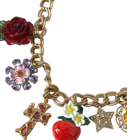 Dolce &amp; Gabbana Collana con ciondolo stella fragola e croce rosa con catena in oro