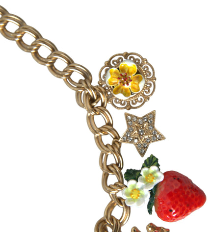 Dolce &amp; Gabbana Collana con ciondolo stella fragola e croce rosa con catena in oro