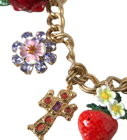 Dolce &amp; Gabbana Collana con ciondolo stella fragola e croce rosa con catena in oro