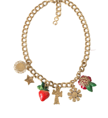 Dolce &amp; Gabbana Collana con ciondolo stella fragola e croce rosa con catena in oro