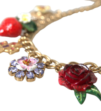 Dolce &amp; Gabbana Collana con ciondolo stella fragola e croce rosa con catena in oro