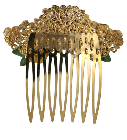 Dolce & Gabbana Gold Brass Crystal Leopard Floral Hair Comb