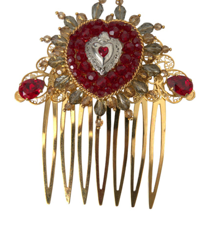 Dolce & Gabbana Gold Brass Crystal Heart Women Hair Comb