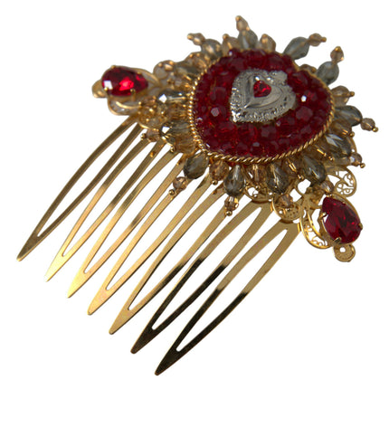 Dolce & Gabbana Gold Brass Crystal Heart Women Hair Comb